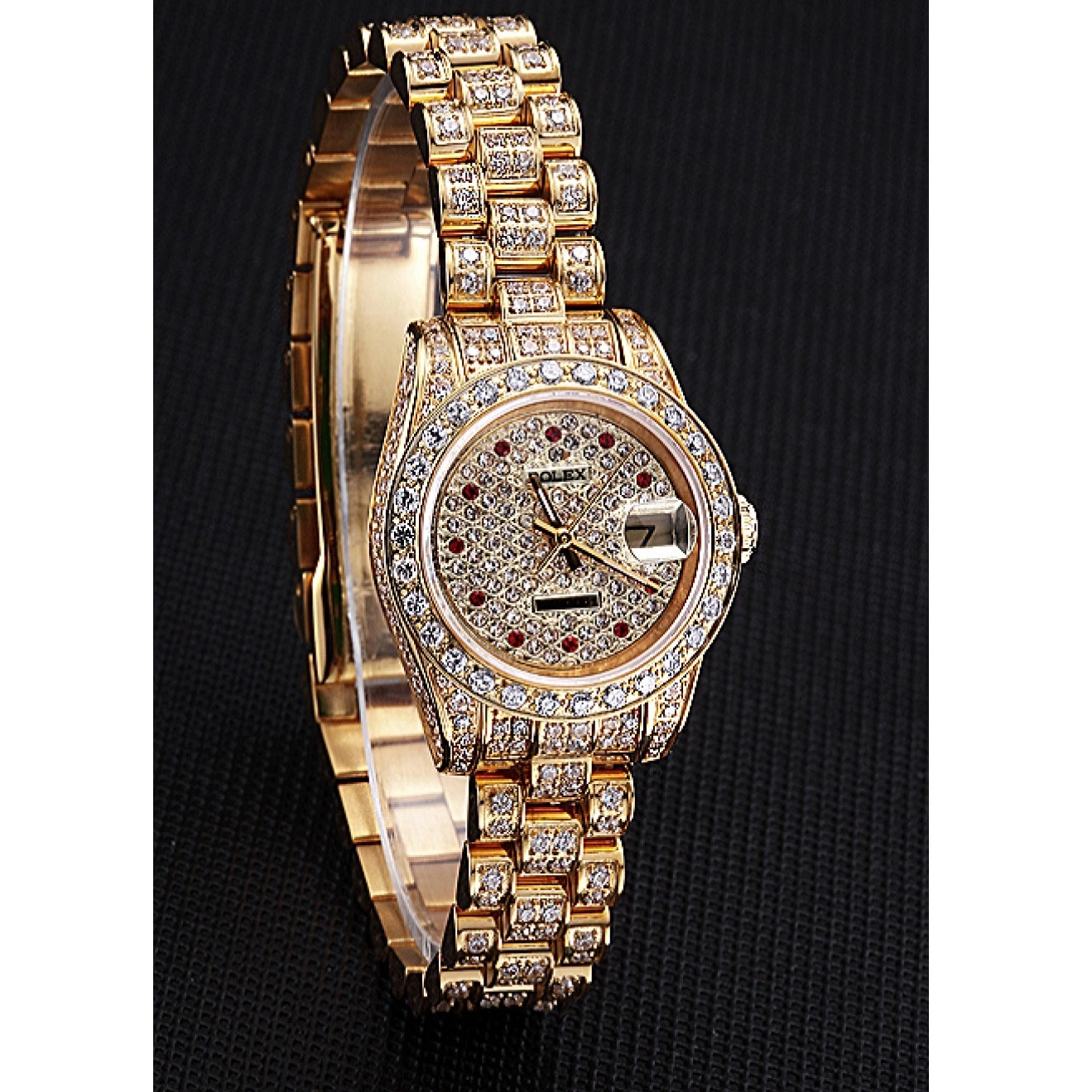 Aaa replica Rolex Swiss Gold Dial Diamond DateJust 622024 0804